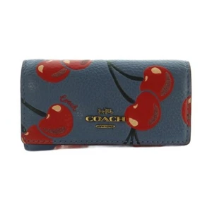 Coach Schlüsseletui mit 6 Ringen Kirschmuster Leder blau CB577 gebraucht - Bild 1 von 8