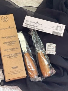 Pampered chef fork and spreader set wood handle New Sealed Original Box Set - Picture 1 of 6