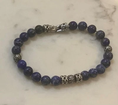 Pulseira de contas de aço inoxidável e sodalita genuína Blackjack, 8 3/4” - Imagem 1 de 4