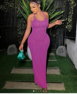 Women's 2024 grace fashion sexy Backless Slim fit solid color sling long dress - Picture 1 of 4