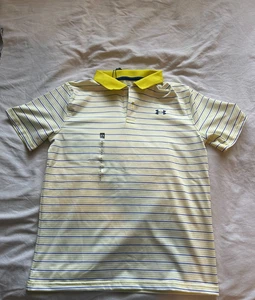 NEW Under Armour UA STRIPE Performance Polo Shirt Yellow Boys Youth Large - Picture 1 of 2