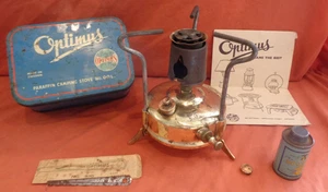 Vintage Primus Optimus No. 00 Swedish Brass Paraffin Camping Stove & Tin - Picture 1 of 13