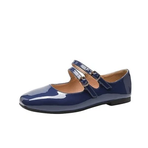 Red Mary Jane French Wedding Shoes Flat Shoes Women's Flat Patent Leather Shoes - Picture 1 of 37