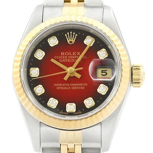 Rolex Ladies Datejust 69173 18K Gold & Steel Red Vignette Diamond Dial Watch - Picture 1 of 7