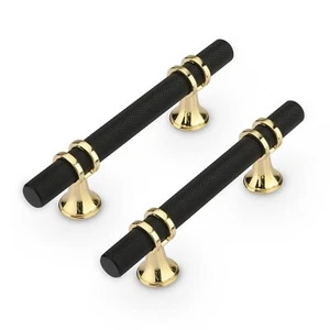 6 Pack/Black&Gold Cabinet Pulls Knurled Cabinet Pulls 3 inch Black Cabinet Ha... - Picture 1 of 7