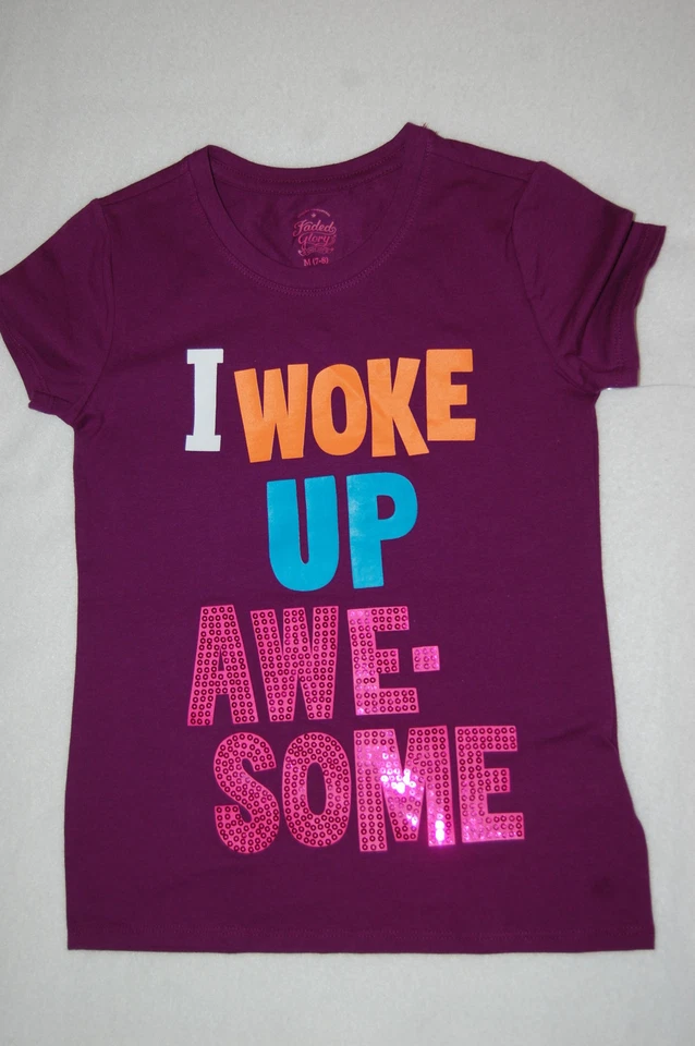 Девочек футболка фиолетовый крышка рукав блестки я проснулся удивительный смешной классный M 7-8 - Изображение 1 из 1