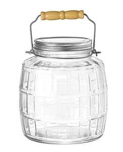 Anchor Hocking 1 Gallon Glass Barrel Jar with Lid (2 piece, brushed metal, sc... - Picture 1 of 3