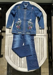 Jeansanzug,  Damen,  42, Hingucker! bunt bestickt, bzw. Kordelstickerei. - Bild 1 von 4