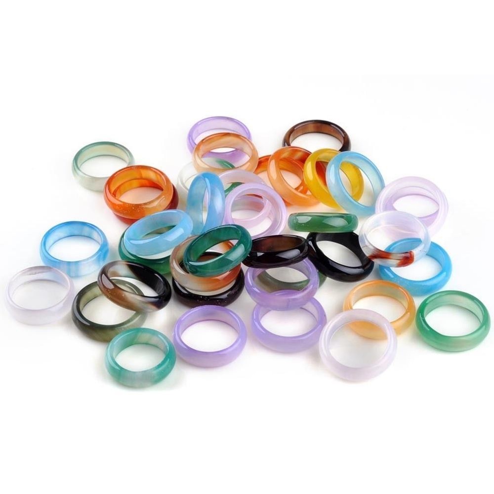 30pcs Wholesale Lots Colorful Mix Natural Agate Band Gemstone Jade Rings Jewelry