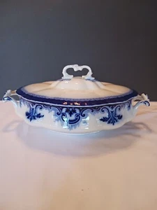 Vintage BLUE Serving Platter Tureen WH Grindley CLIFTON pattern 1890's England 2 - Picture 1 of 14