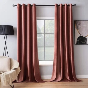 MIULEE Elegant Velvet Curtains Dusty Rose Pink Grommet Curtains Black Out The... - Picture 1 of 6