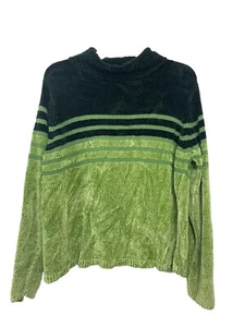 Marsh Landing Sweater Black Green L Velour Pullover Mock Turtleneck Vintage - Picture 1 of 7