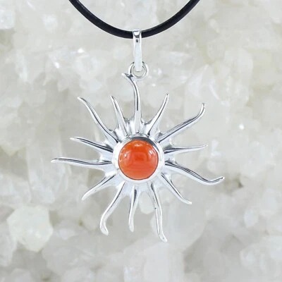 Budawi® Karneol Edelstein Schmuck Anhänger Sonne 925er Silber mit Lederband - Bild 1 von 4