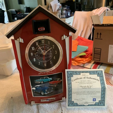 Bradford Exchange Chevy Bel Air Cuckoo Clock -NEW - Never Displayed-collectable Cover