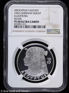 1963 Fantasy Germany Silver Ducat Proof Cleopatra Aegyptus NGC PF 68 Ultra Cameo - Picture 1 of 4