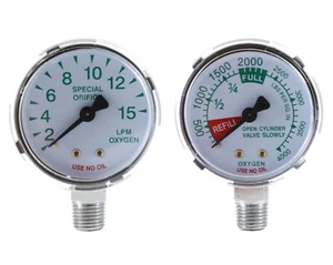 0-4000 psi and 0-15 LPM Gauges for Oxygen Regulator - 2.5 inches (PAIR) - Picture 1 of 4