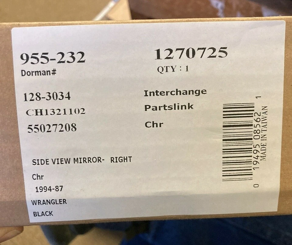 Espejo de puerta Dorman 955-232 Jeep Wrangler 1994-87 nuevo Foto 1 de 2