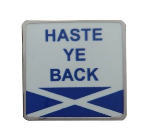 Insignia de prendedor Haste Ye Back Scots Slang Saltire - Imagen 1 de 3