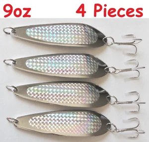 4 Pieces Casting 9oz/250g Crocodile Spoons SILVER/CHROME Saltwater Fishing Lures - Picture 1 of 3