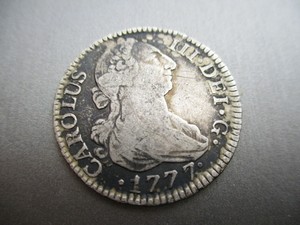 1777 SPAIN Colonial CHILE 2 REALES PJ MADRID CARLOS III .903 SILVER COIN #AB-8