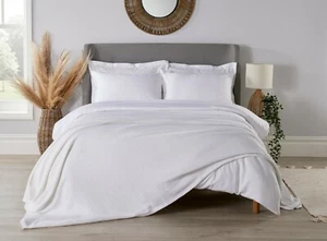 100% Cotton Soft Woven Classic Lightweight Adult Size WHITE Cellular Blanket - Picture 1 of 4