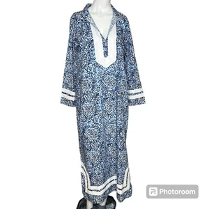 Sail To Sable Tunic Midi Dress In Blue Flower Vine Print Sz L NWT - Picture 1 of 12