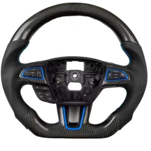 Real Carbon Fiber Black Leather Steering Wheel for Ford MK3 FOCUS RS ST 2011-18 - Bild 1 von 4