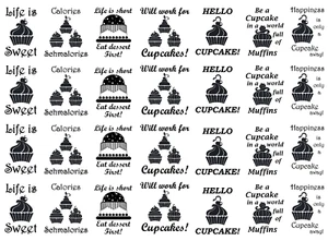Just Desserts Cupcake 28 pcs 1.15 Inch Black Fused Glass Decals - Picture 1 of 1