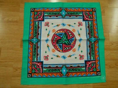 复古古董南西南部绿色阿兹泰克鸟棉混纺骑手班达纳 — 第 1/3 张图片