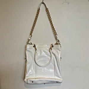 IMAN Global Chic Large Ivory Faux Leather Tote Bag Gold Chain Shoulder Purse - Picture 1 of 6