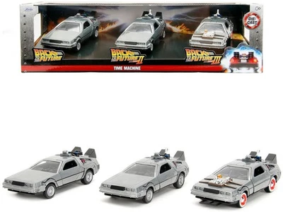 1:32 3-Pack Back to the Future 1, 2, & 3 -- Delorean DMC-12 Time Machine -- JADA - Image 1 of 4