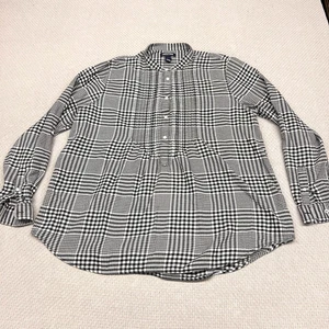 Lands End Blouse Womens 18 Black White Plaid Tunic Top Classic Peasant Casual - Picture 1 of 7