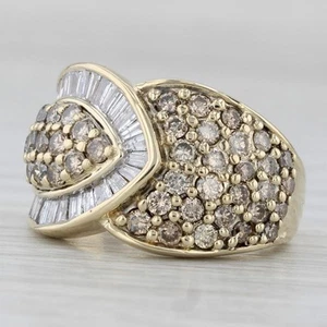 1.48ctw Champagne Diamond Cluster Ring 10k Yellow Gold Cocktail Size 5 - Picture 1 of 10
