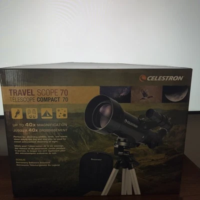 Celestron Travel Scope 70 Telescope Compact 70 Refractor w/ Tripod & Bag - Image 1 of 4
