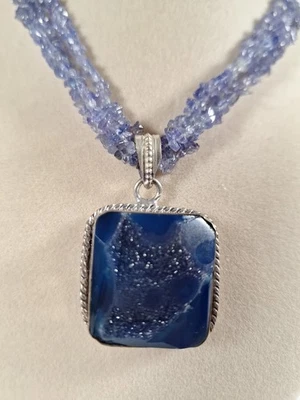 3 Strand Tanzanite Necklace With Dragon Vein Agate Pendant  - Image 1 of 4