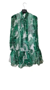 Dolce & Gabbana 100% Silk Green Tropical Long Sleeve Flowy Girls Dress 7/8 - Picture 1 of 17