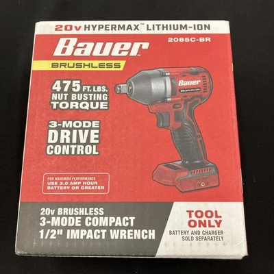 Bauer 20V Brushless Hypermax Compact 1/2 Impact Wrench, 3 Modes & 475lbs Torque! - Image 1 of 4