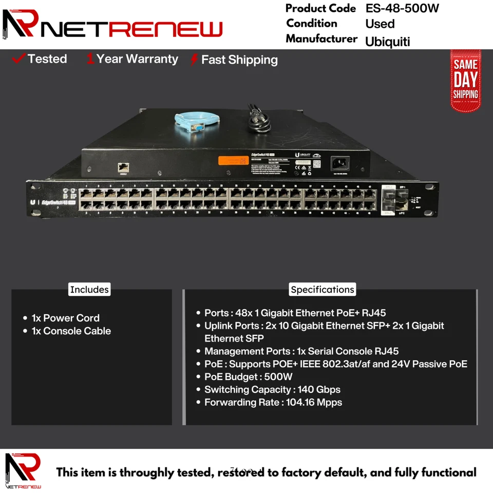 Ubiquiti ES-48-500W GbE Switch - Image 1 of 1