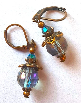 Pendiente de cristal coloreado AZUL MONTANA CHINO COBRE PALANCA hecho a mano XX Foto 1 de 4