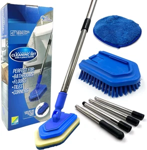 Bathroom Tile Cleaner Shower Cleaning Brush, Multi-Section Long Handled Scrubbin - Picture 1 of 11