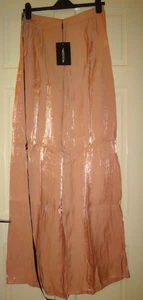 Fabulous Pretty Little Thing Peach Metallic Satin Wide Leg Size 12 Tall πΊπΊ - Picture 1 of 8