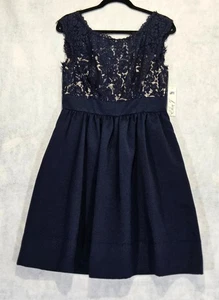 Eliza J Dress 10 Fit & Flare Faille Cocktail Lace NEW Navy Blue A-Line 50s - Picture 1 of 7