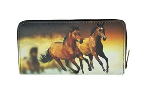 2 Horse Running Printed Zipper Wallet - Picture 1 of 2