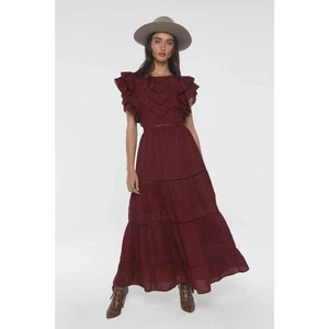 Jen’s Pirate Booty Vamp Maxi Dress Burgundy Cotton | Women’s S Boho Photo Shoot - Picture 1 of 2