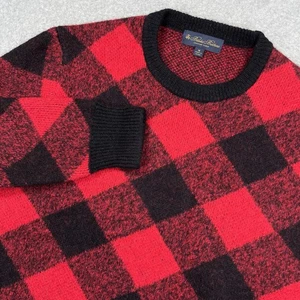 Brooks Brothers Sweater Mens Medium Red Buffalo Plaid Italian Yarn Wool Alpaca - Picture 1 of 9