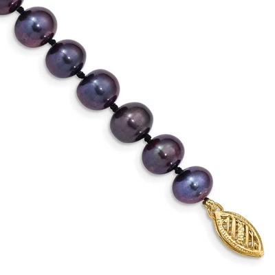 14k Yellow Gold 7-8mm Black Near-Round Freshwater Cultured Pearl Bracelet 7.5" - Image 1 of 3