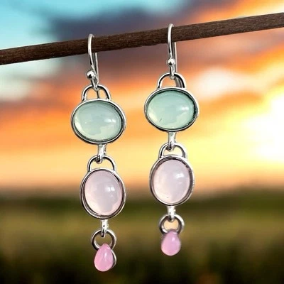 Wunderschöne Retro Edelstahl Ohrringe Boho Ohrstecker Kunstharz Schmuck Pastell - Bild 1 von 4