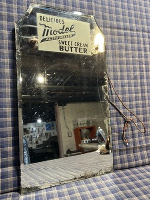 Антикварное рекламное зеркало, МОДЕЛЬ СЛАДКОГО СЛИВОЧНОГО МАСЛА, США  - Изображение 1 из 4