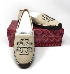 Alpargatas planas Tory Burch Ines de cuero con logotipo doble T nuevas crema talla 9 nuevas en caja - Imagen 1 de 14