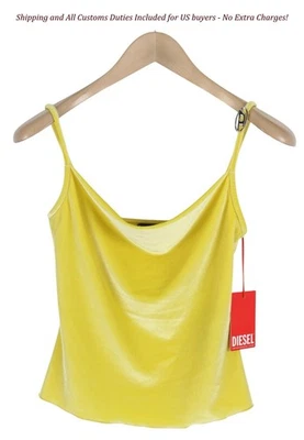 Camiseta para mujer Diesel T-Amos S terciopelo amarillo sin mangas cuello redondo logotipo elástico Foto 1 de 4